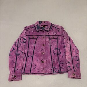 Kikit Jeans Maurice Sasson Pink Purple Tie Dye Denim Jacket Womens Medium Grunge